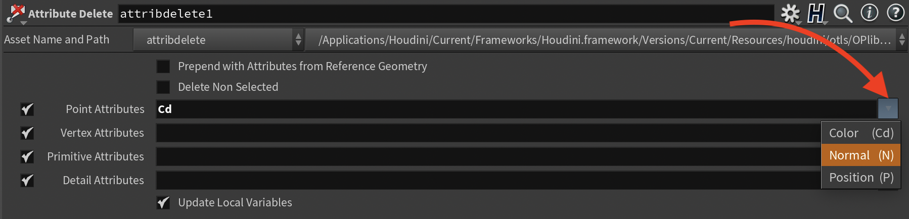 Attribute Delete SOP Menu with attributes expanded