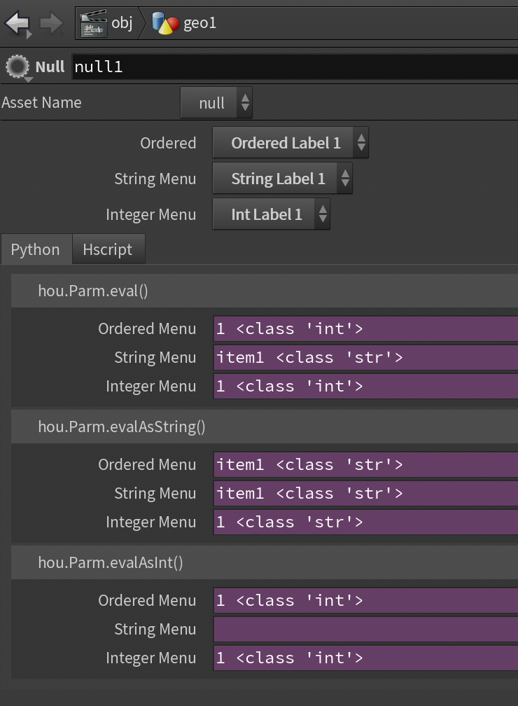 Menu testing interface from hipfile