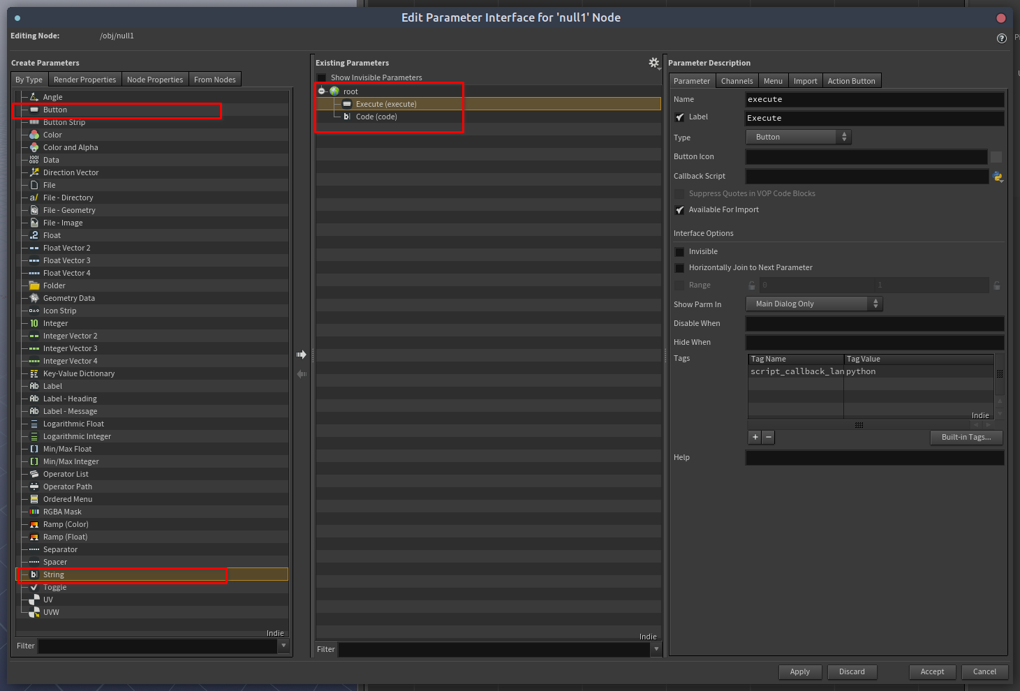 Hide existing parameters