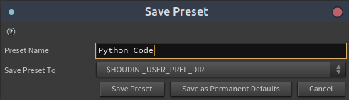 Save preset dialog