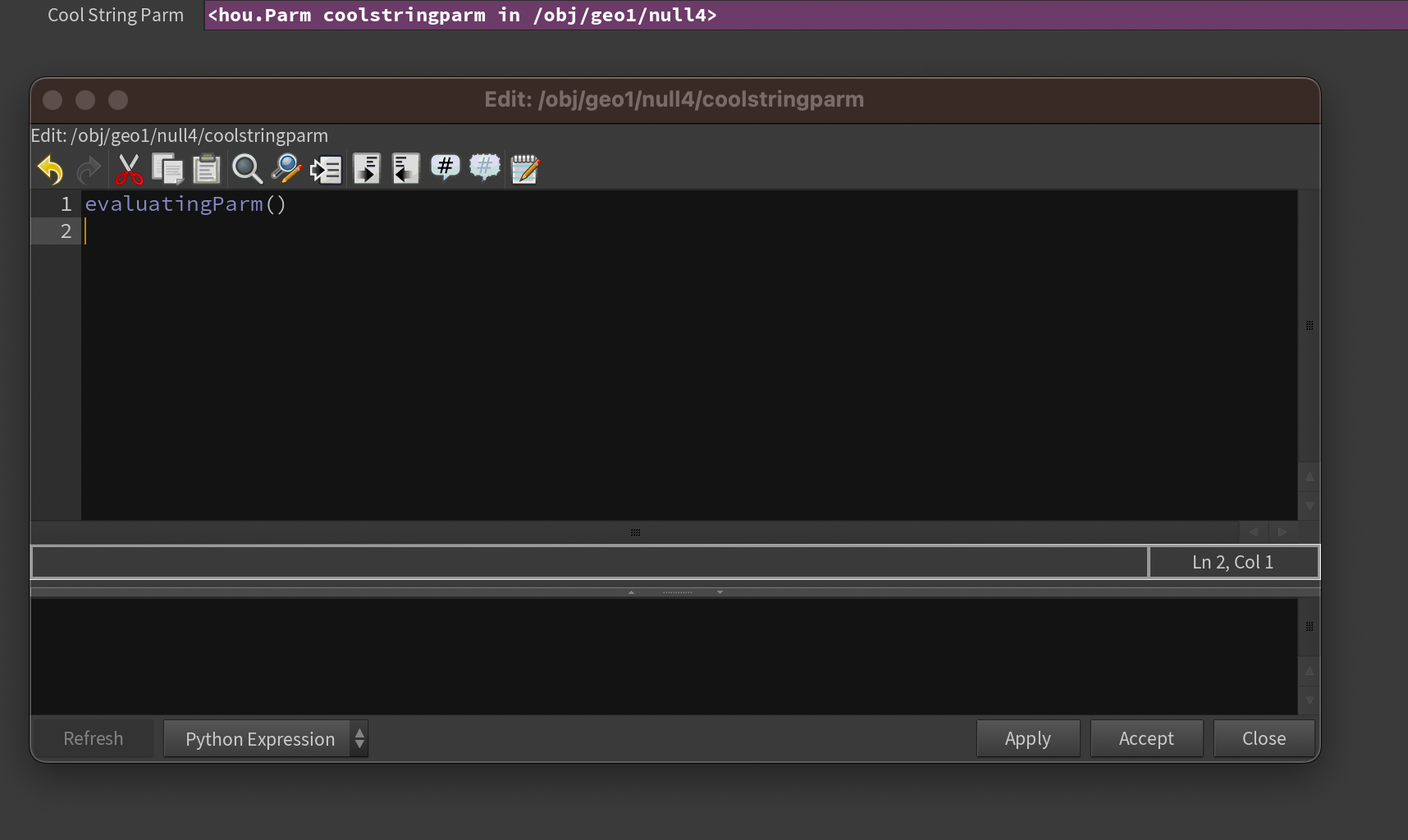 Use `evaluatingParm()` to get the `hou.Parm` object for the parameter. You can leave the `hou.` out of Python parameter expressions.