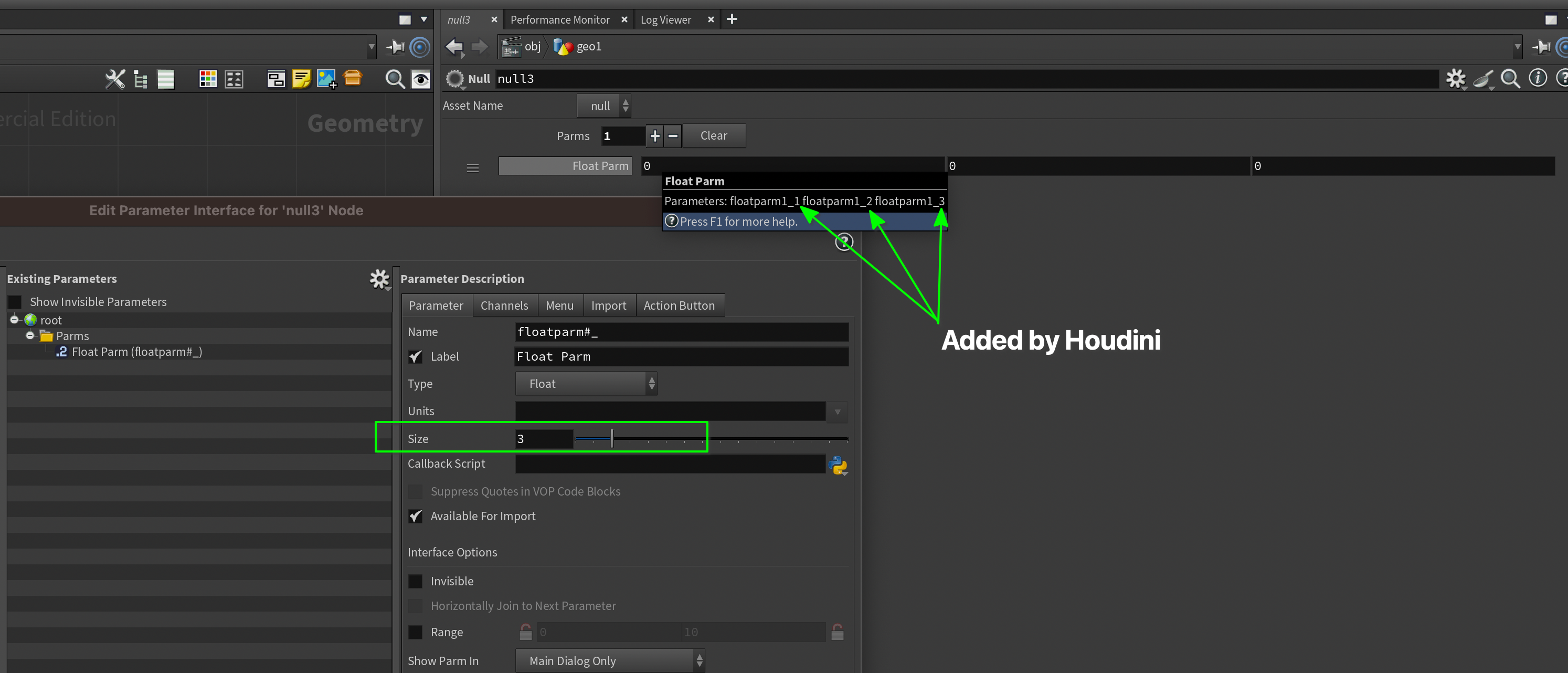 Houdini adds a digit for each parameter inside the parmtuple.