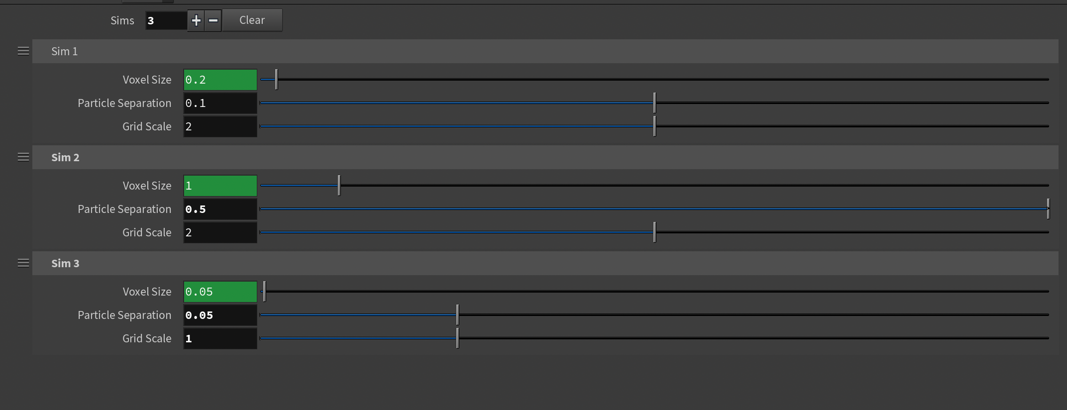 Each **Voxel Size** parameter looks correct and references the parameters from the same instance!