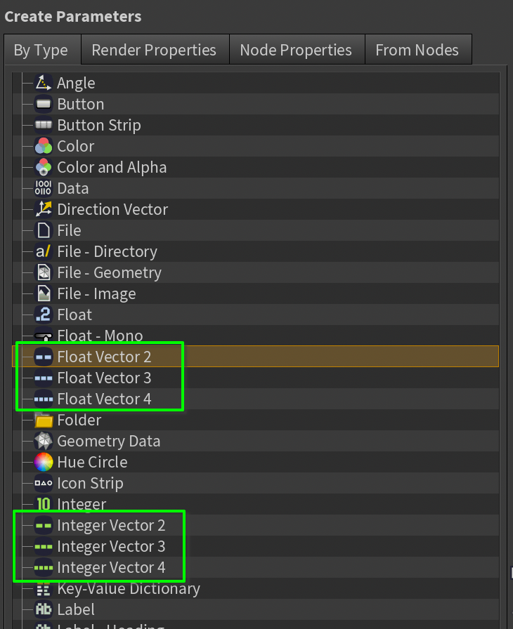 Float/Integer Vector Parameter Types