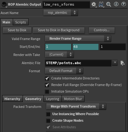 Low Res Xform Output Settings